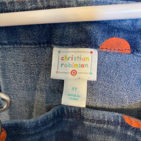 Kids 5t overalls with orange polka dots - Picture 2 of 5